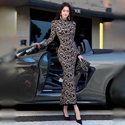 秋冬半高领修身毛衣连衣裙2025新款定制款洋气时尚中长款针织裙