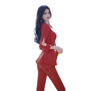 春夏搭配时尚V领不规则上衣喇叭裤两件套新款气质减龄套装女