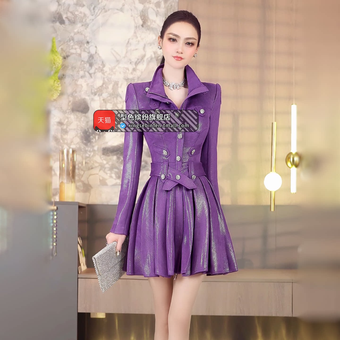 春季时尚小众长袖百褶连衣裙2026新款气质减龄收腰修身衬衫裙