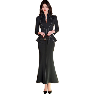 型色缤纷春季连衣裙女装新款时髦显瘦过膝鱼尾连衣长裙