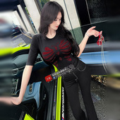 欧货圆领蝴蝶烫钻短袖 T恤2024夏季 新款 型色缤纷时尚 修身 百搭上衣