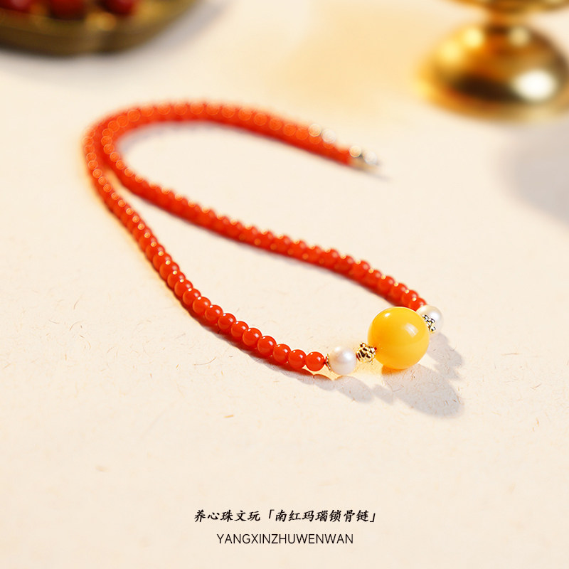 天然南红玛瑙项链女款蜜蜡吊坠配饰锁骨链秋冬中式毛衣链新年礼物,饰品/流行首饰/时尚饰品新,颈饰,淘宝优惠券,粉丝福利购,淘宝优惠卷
