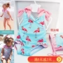 Trẻ em bé gái flamingo nơ in áo tắm đồ bơi bé kết hợp lá sen với mũ bơi - Đồ bơi trẻ em quần bơi bé trai