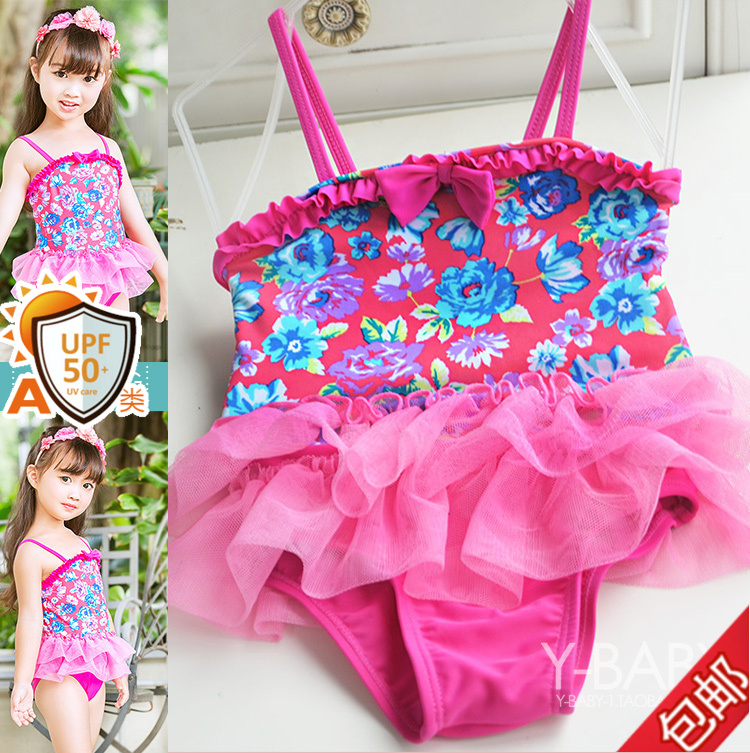 a类小女童婴儿童温泉连体泳装游泳衣荷叶蕾丝裙式印花宝宝小孩夏