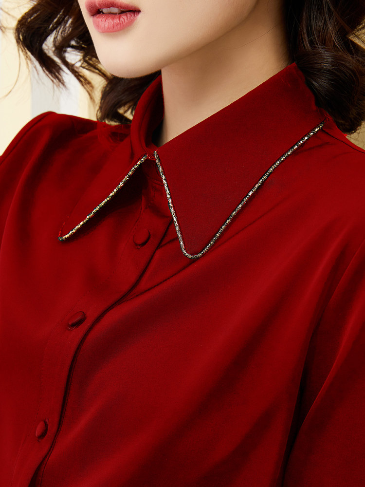 2020年秋冬新款红色衬衫女内搭雪纺上衣洋气百搭外穿女士长袖衬衣