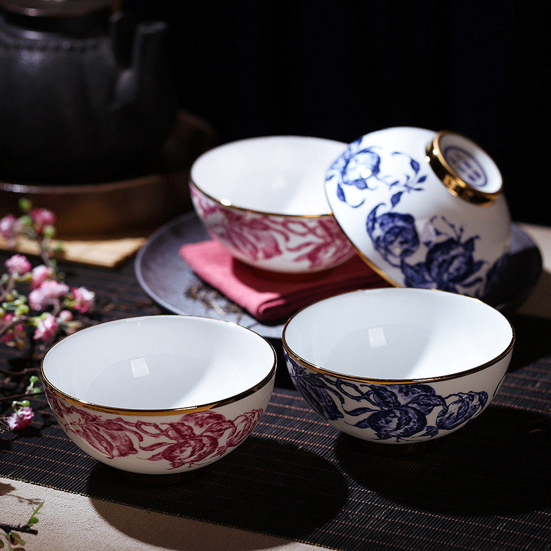 青花金碗 金碗 餐具陶瓷包金青花寿桃金礼品摆件 仿古饭碗 收藏