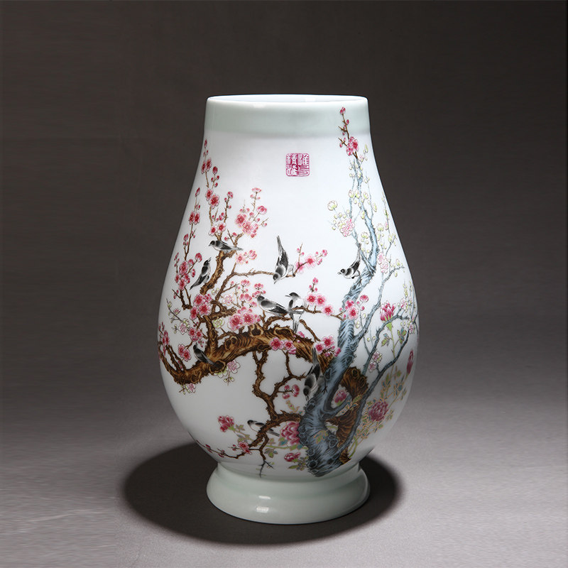 景德镇陶瓷器粉彩花瓶红梅 客厅家居工艺品摆件家居装饰商务送礼