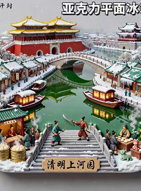 河南开封清明上河园亚克力平面冰箱贴磁贴复古建筑风景旅游纪念品