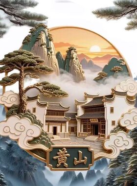 【黄山】景点诗意徽派建筑云海日出装饰旅游纪念文创亚克力冰箱贴