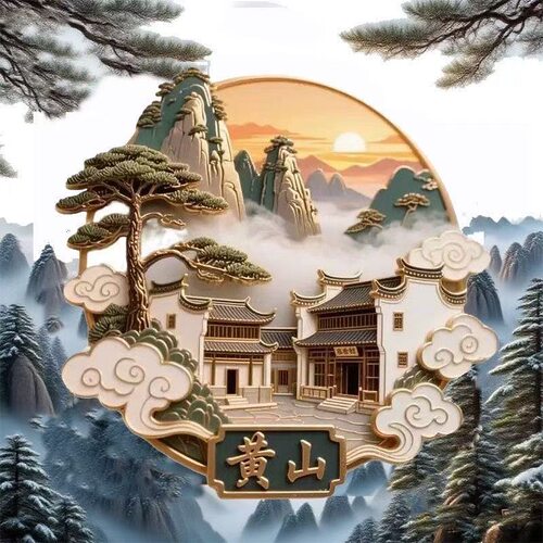 【黄山】景点诗意徽派建筑云海日出装饰旅游纪念文创亚克力冰箱贴