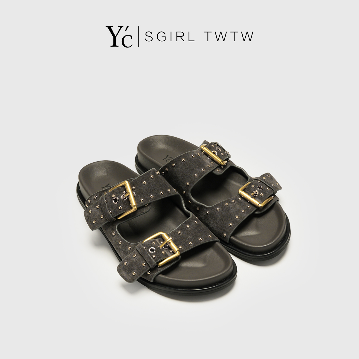 YC｜皮带扣金属铆钉厚底勃肯凉鞋
