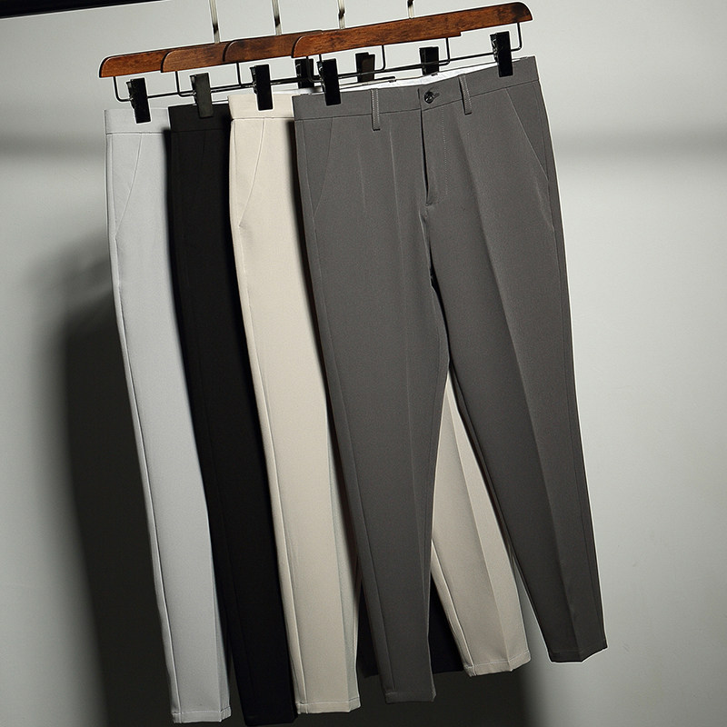 春秋季男士九分休闲裤弹力商务西裤韩版修身小脚裤垂感西装裤直筒