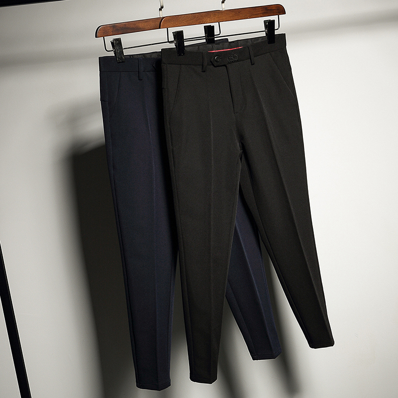 西裤男修身小脚韩版潮流秋季西装裤直筒休闲商务裤子男士九分裤子