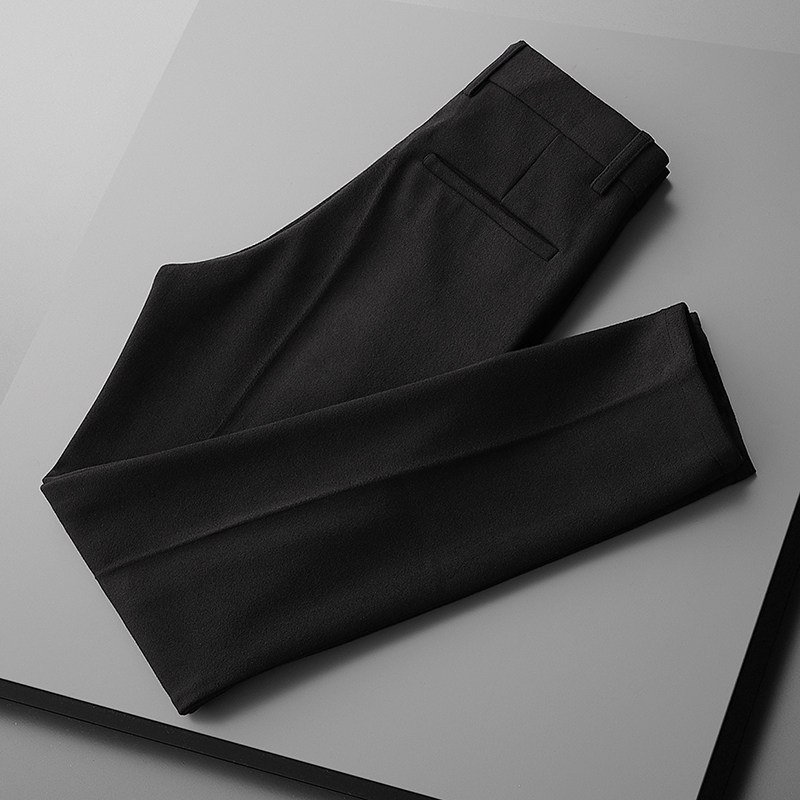 秋冬款毛呢料休闲裤男韩版修身西裤男直筒潮流磨毛西装裤子男加厚