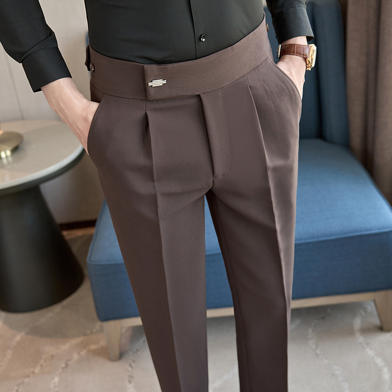 新款秋冬感九分裤高腰西裤男士商务修身垂感松紧腰弹休闲裤0929z