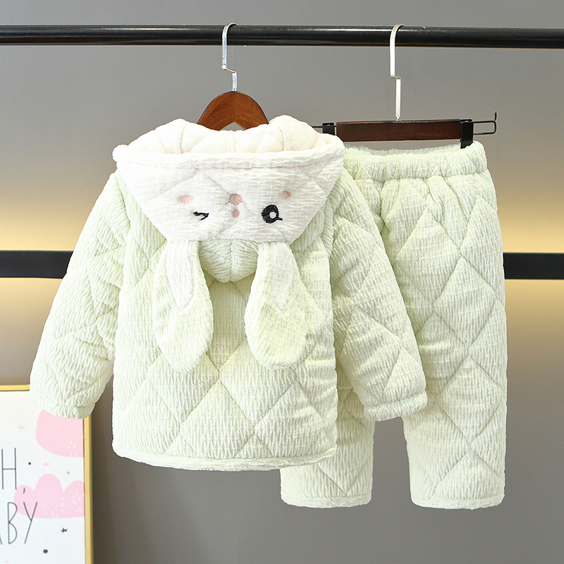 高档牛奶绒三层加厚冬季儿童睡衣