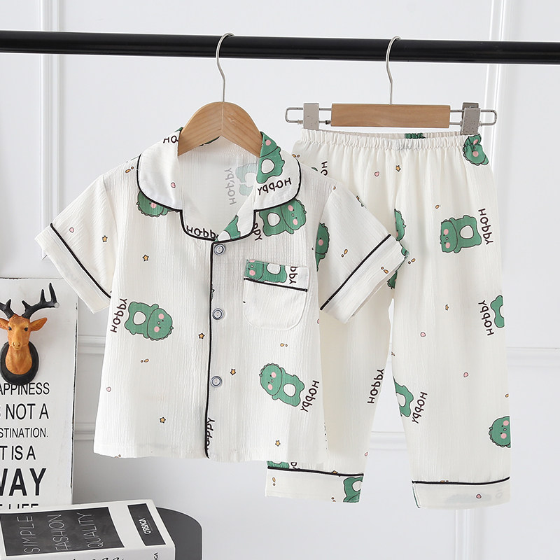 儿童睡衣男童夏季薄款纯棉短袖长裤全棉男孩家居服套装宝宝空调服