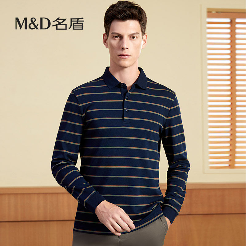 名盾Polo衫男春季时尚条纹商务翻领长袖商务休闲打底衫T恤TK