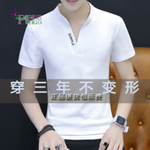 ins运动休闲简约潮POLO衫 鸡心领纯色纯棉短袖 立领修身 夏季 t恤男装