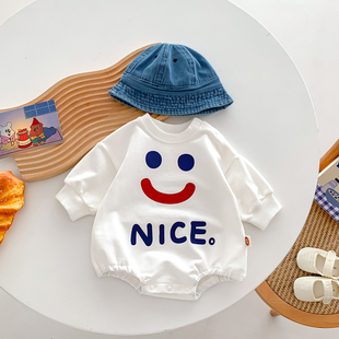 婴儿衣服笑脸哈衣春秋百天男女宝宝连体衣包屁衣外出拍照周岁秋季