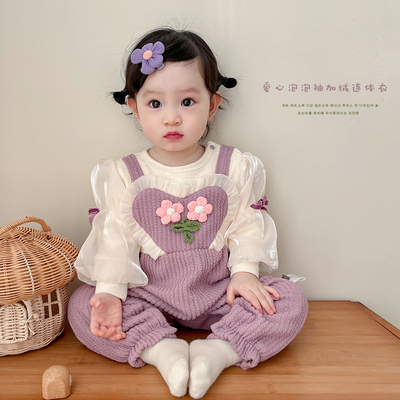 婴儿公主爱心假两件连体衣