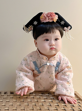 女宝宝格格发箍唐装汉服发饰婴儿头饰新年拍照宫廷周岁旗头古风