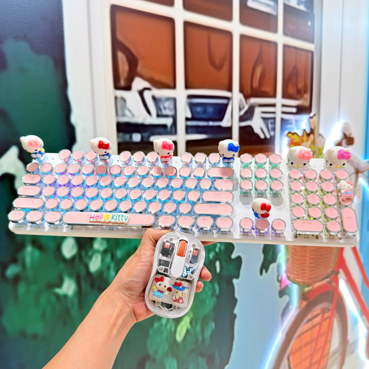 定制史迪仔机械DIY键盘鼠标无线蓝牙带灯青轴充电HelloKitty键盘