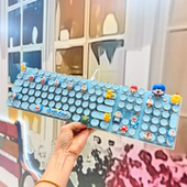 DIY叮当猫机械键盘女生高颜值办公游戏笔记本带灯哆啦A梦有线键盘