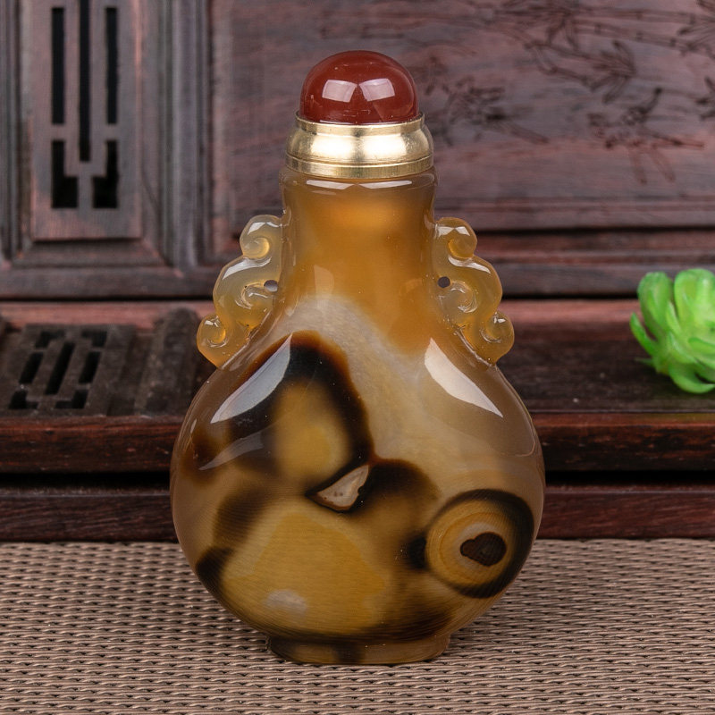 天然玛瑙玉石鼻烟壶  薄膛  纯手工手把件 中国风特色民间手工u.