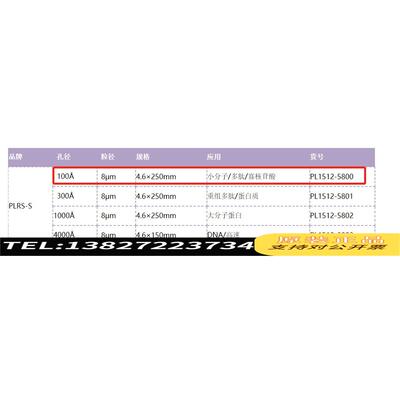 全新原装色谱柱PLRP-S 100A 250x4.6mm 8um需询价