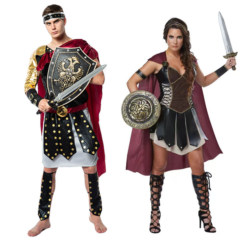 罗马战士服装男女款斯巴达勇士服cos化装舞会演出服万圣节情侣服