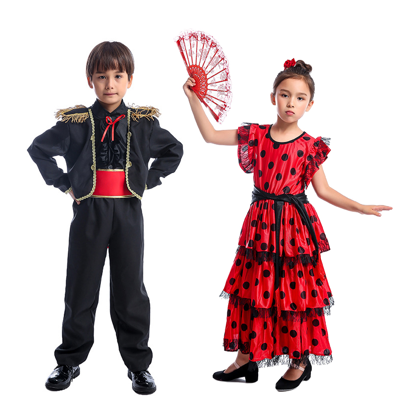 儿童西班牙传统服装spanish costume弗拉门戈舞者演出化妆舞会服