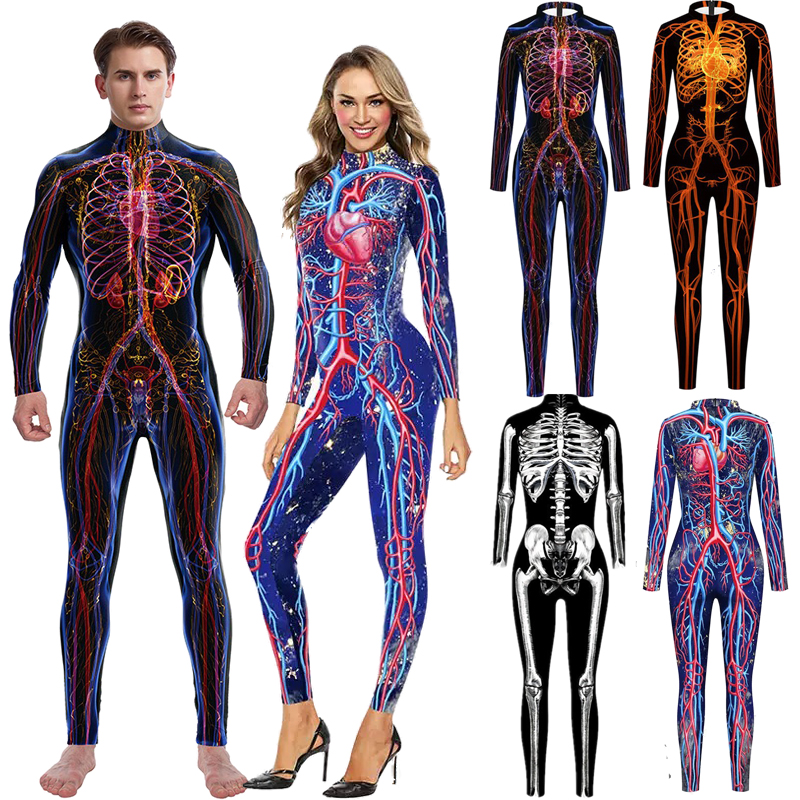 人体血管连体衣cos打底衣3D印花紧身衣人体器官肌肉组织展示服装