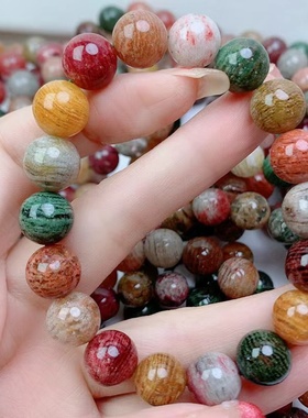 天然彩千层幽灵水晶手链满盆彩多宝水晶原石手链能量石