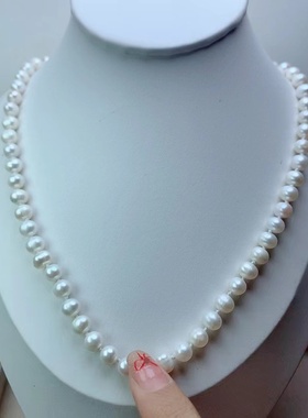 天然淡水珍珠项链女极光强光近圆微瑕简约百搭锁骨链颈链