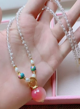 天然盐源玛瑙项链吊坠白水晶链翡翠海蓝宝碧玺紫水晶香水瓶锁骨链