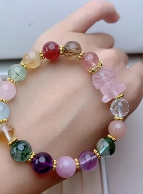 九尾狐多宝水晶黑晶超七串珠手链不掉色女夏季高级感手串手饰礼物