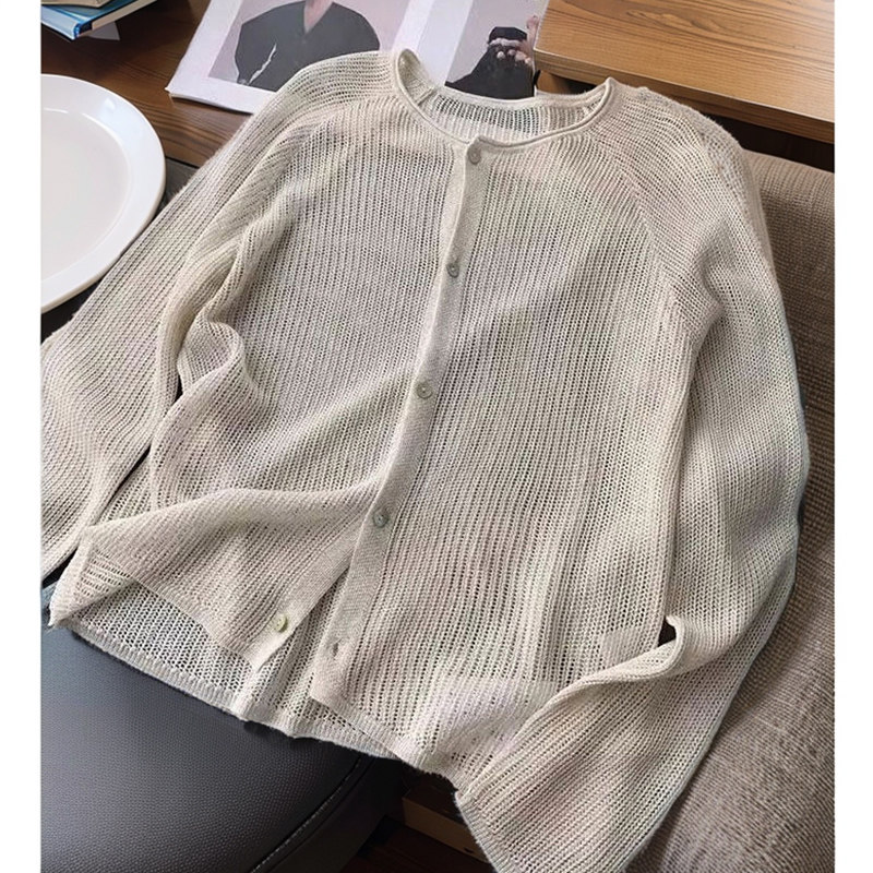 羡婉微透圆领针织开衫外套防晒衫