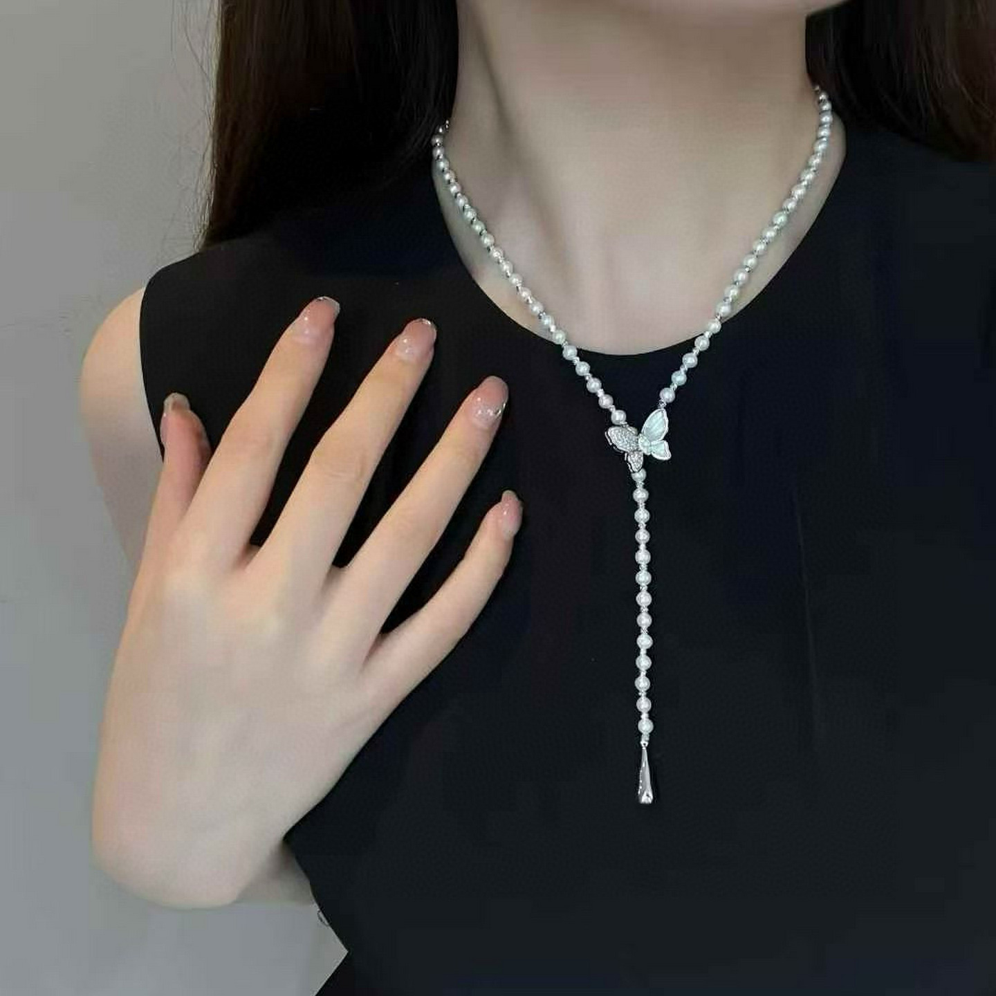天然淡水珍珠蝴蝶项链