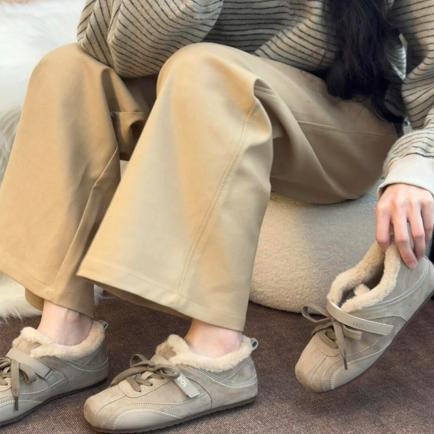 内增高加绒德训鞋棉鞋平底阿甘鞋