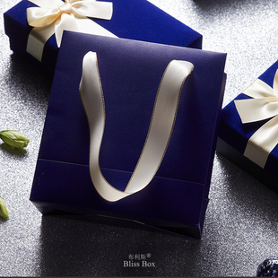 新款 唯美回礼袋手拎袋喜糖袋 ins风深蓝礼品手提袋精美简约韩式