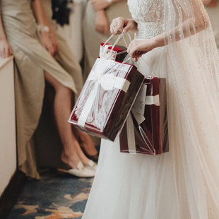 透明正方型竖款 外卖手提袋 礼品袋盆栽花束蛋糕甜品伴手礼鲜花包装