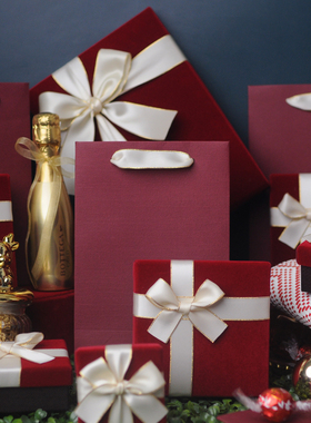 酒红礼品袋ins风结婚定制高档手提纸袋圣诞生日手提袋可爱包装袋