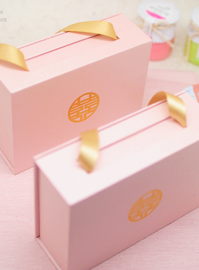 新中式喜庆结婚伴娘郎伴手礼盒翻盖手拎婚礼彩礼回礼喜糖盒