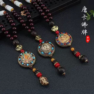 快手热销民族风尼泊尔唐卡平安财神吊坠木珠项链佛珠长款毛衣配饰