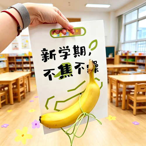 禁止焦虑香蕉卡片新学期不骄不躁开学不焦虑开学班级教室布置装饰