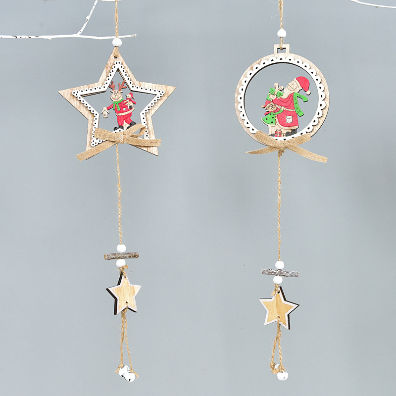 北欧简约木质圣诞老人麋鹿五角星铃铛吊饰挂饰圣诞挂件圣诞装饰品