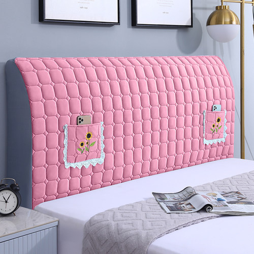 加厚防撞防尘四季床头罩口袋收纳