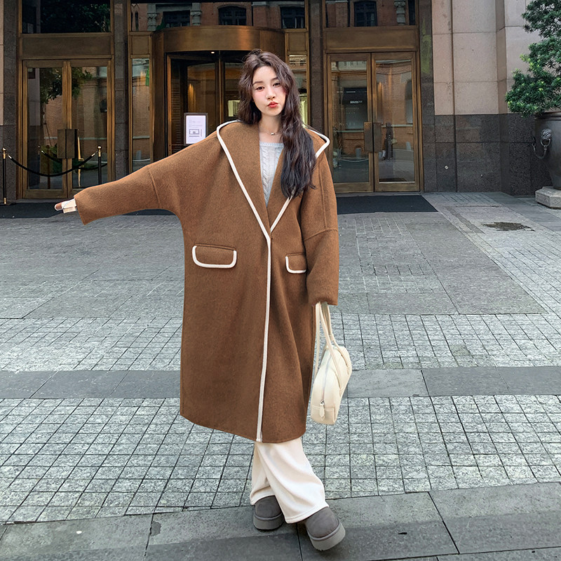 包边连帽长款双面呢外套2C006-9932-P350-K528,女装毛呢外套,2C006