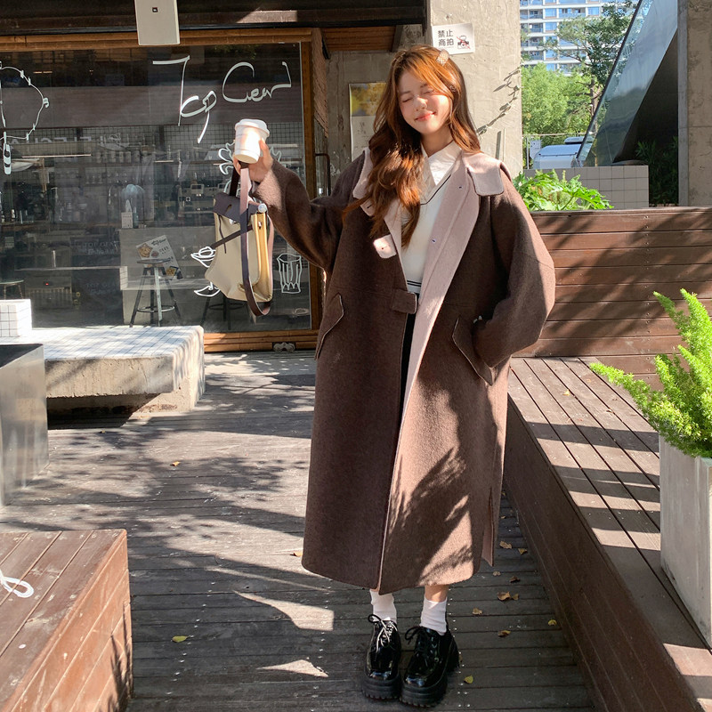 宽松韩版AB面双面呢大衣外套2C006-9940-P370-K558,女装毛呢外套,2C006
